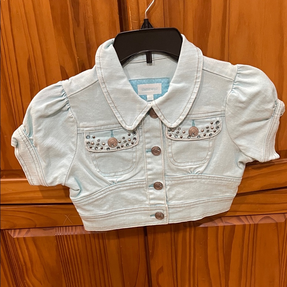 Y2K ~ Limited Too Light Auqua Blue Kids Jean Jacket with Stud Details